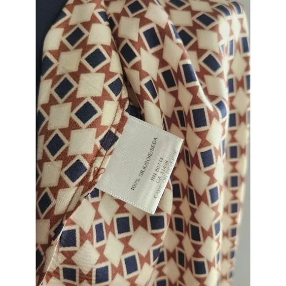 BCBGMAXAZRIA 100% Silk Geometric Print Wrap* Midi Dress Navy - Tan - Rust Size 4 - Picture 5 of 10